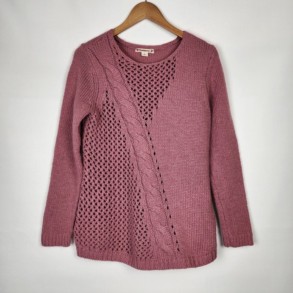 Ruff Hewn Wool Women’s Pullover Sweater Mauve Open Knit Cable Wool Blend Small